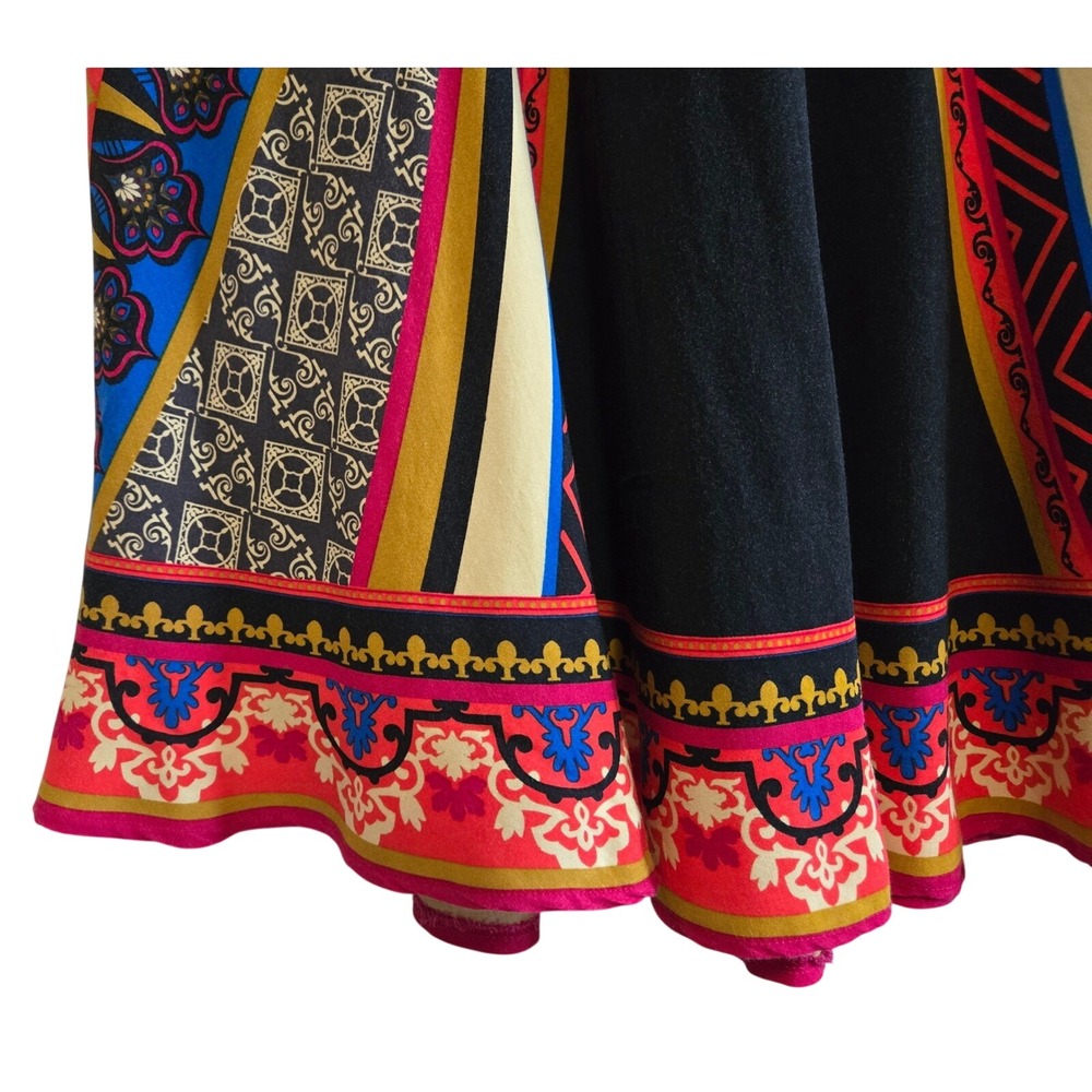 Stunning, Boho, Tribal Print, Rayon, Maxi Skirt in Black, Pink & Blue, Sz Med - Picture 3 of 6